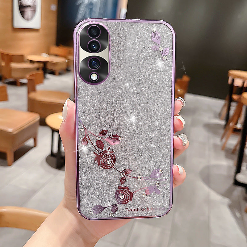 For Honor 70 Pro 5G Flower Pattern Decor Rhinestone Anti-drop Mobile Phone Case Electroplating Glitter Powder Soft TPU Protective Back Cover For Honor 70 Pro 5G Flower Pattern Decor Rhinestone Anti-drop Mobile Phone Case Electroplating Glitter Powder Soft TPU Protective Back Cover